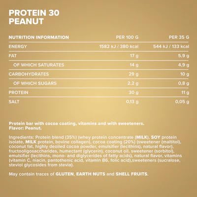 IronMaxx Protein 30 - Barritas Altas en Proteína, Sabor Cacahuete | Bajas en Azúcar y Calorías, Sin Aceite de Palma | Para Energía y Snack Bajo en Carbohidratos - 24 x 35g