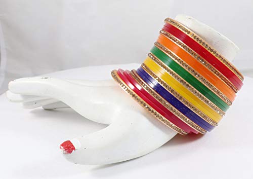 Image of NMII Acrylic (Plastic) with Zircon Gemstone Studded worked Glossy Finished Bangle Set For Women and Girls