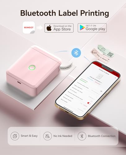 Image of NIIMBOT D110 Label Maker Machine, Bluetooth Thermal Label Printer for School Home Office Organization, Mini Thermal Printer, Label Maker with 1 Label Tape, Pink