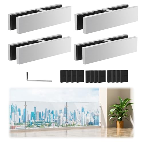 4 Pack Railing Glass to Glass Clamp, 180 Degree Stainless Steel 304 Bracket for Balustrade, Double Sided Railing Clip Holder Stabilizer with Rubber Gaskets For Fence, Balcony Deck