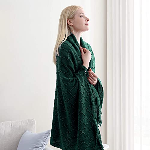 Walensee Throw Blanket For Couch, 50 X 60 Forest Green, Acrylic Knit Woven Summer Blanket, Lightweight Decorative Soft Nap Throw With Tassel For Chair Bed Sofa Travel Picnic, Suitable For All Seasons #TOP6