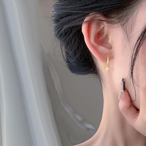 Reffeer Solid 925 Sterling Silver Four Leaf Clover Hoop Earrings for Women Teen Girls Small Leaf Hoop Earrings Huggie3