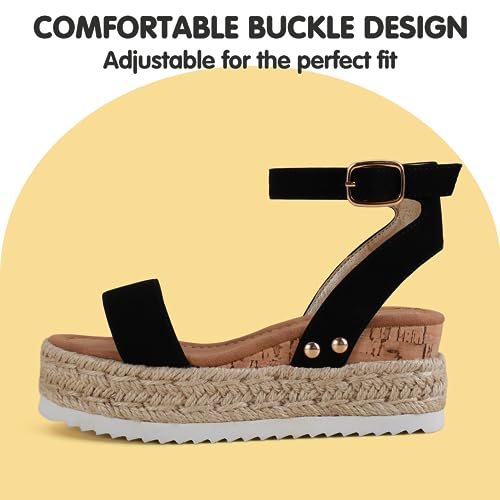 Image of PANDANINJIA Girls Sandals Wedge Platform Espadrille Open Toe Summer Little Big Kid Flower Girl Heels Dress Shoes