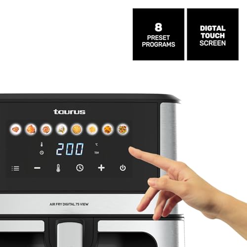 Taurus – Friggitrice ad Aria Air Fry Digital 7S View | 1600W | 6,5L | 8 Programmi | Touch Screen | Cottura Uniforme | Avviso Acustico | Senza BPA e PFOA | Manico Freddo | Ricettario Online - Immagine 2