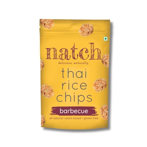 Image of Natch Thai Sticky Rice Chips pack, Healthy Snacks 100% natural with or Trans Fats, Vegan & Gluten Free, Low Calorie Healthy Chips for Adults & Kids with Low, 100g, Barbecue