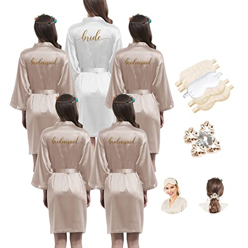 Lot de 15 peignoirs de demoiselle d'honneur en soie pour femme avec masque pour les yeux et chouchou 3 en 1 Monogrammes imprimés, Champagne pâle., taille unique Cover