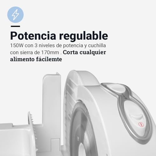Miniatura 4 de Cortafiambres Eléctrico Blanco Rebanadora De Cocina Ligera Y Duradera Con Cuchilla Afilada Para Fiambres, Embutidos, Frutas Y Verduras Diseño Elegante Y Fácil De Limpiar