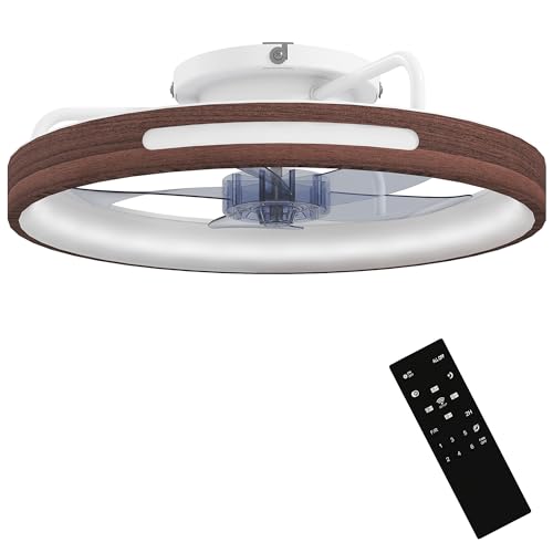 HOMCOM Ventilador de Techo con Luz LED 40 W, Motor DC Reversible, Lámpara Ventilador Techo Silenciosa, Mando a Distancia, 6 Velocidades, 3 Colores, Temporizador, para Salón, Ø49 cm, Teca