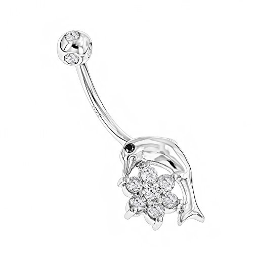 Luxurman 14K Natural Diamond Body Jewelry Dolphin Belly Button Ring (White Gold) #TOP16