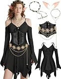 Vermeyen Fairy Handkerchief Dress Costume Flowy Off Shoulder for Women Halloween Cosplay (Black, Small)