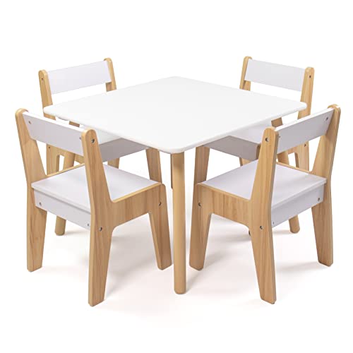 Humble Crew, White/Natural Modern Wood Kids Table And 4 Chairs Set #TOP20