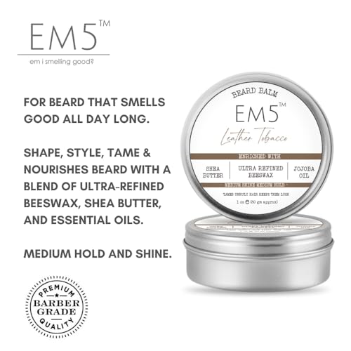 Image of EM5's Organic Leather Tobacco Beard Balm | Shape Style and Tame | Medium Hold and Shine | Long Lasting Fragrance | Mustache and Beards Wax | Gift for Him /Men