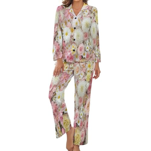Pyjama femme chic en tissu doux avec imprimé roses romantiques