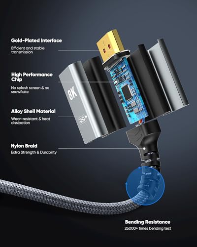 Image of Capshi USB C To Displayport Cable 6FT, Type C To DP 1.4 Cable 32.4Gbps 8K@60Hz 4K@144Hz /2K@240Hz Braided Thunderbolt 3 /4 To DP Cord Compatible With iPad,Macbook Pro /Air,Surface,Imac,Galaxy,XPS,Black