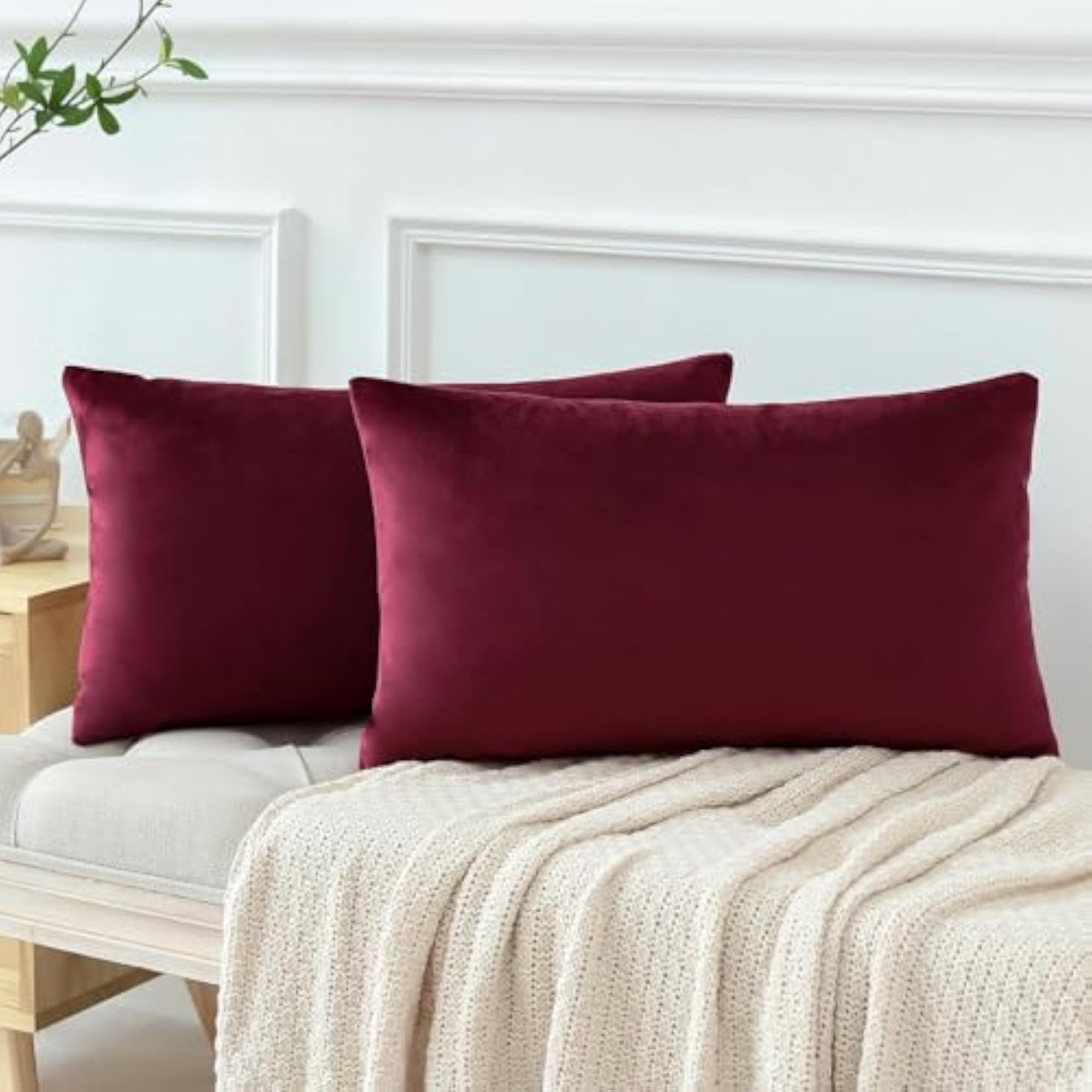 Holland Velvet Rectangular Cushion Covers Pack of 2, Maroon