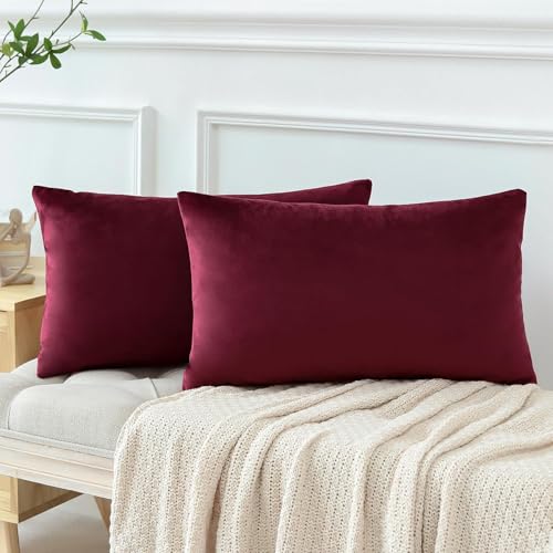 Image of Holland Velvet Rectangular Cushion Covers Pack of 4 | 16 inch x 24 inch / 41 x 61 cm, Maroon | Soft Pillow Covers Cushion Case for Sofa Bedroom Chair Car, Home Decor