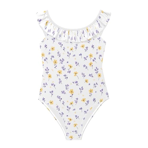 Traje de baño con volantes para niñas elástico y de secado rápido estilo floral
