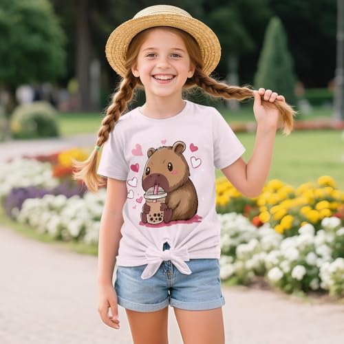 Short Sleeve Tops for Girls 5-12 Back to School Home Casual Sweatshirt Lace Up T-Shirt4