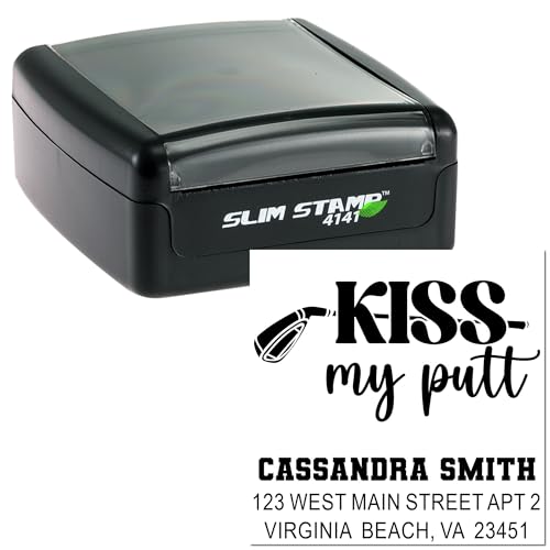 Image of Kiss My Putt Custom Golf Rubber Stamp, Personalized 1-5 /8 Square Wood Handle, Unique Gift for Golfers, Customize Gear and Accessories