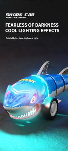 Image of Jack Royal Rechargeable Remote Control Shark Stunt Car for Kids, 360 Rotational, LED Lights, 2.4GHz RC Stunt Toy, High-Speed Shark-Themed Racing Car, Fun Toy and Birthday Gift for Kids (Blue)