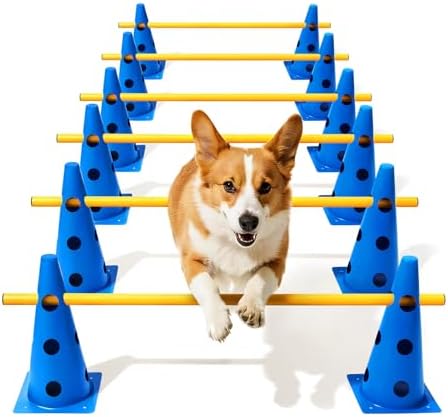 Dog Agility Course Backyard Set, Dog Agility Hurdle Cone Set with...