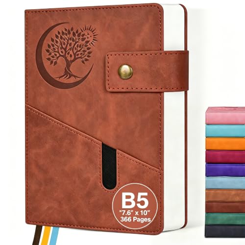 Journal intime B5 PAIBAS en cuir de 365 pages | Carnet de notes grand format ligné à couverture rigide