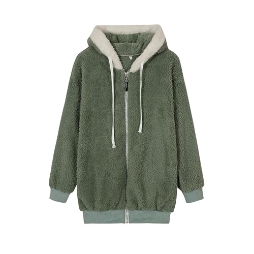 JEKE-DG Women's Long Sleeve Fur Hooded Coats Loose Fit Open Front Trendy Sweater Casual Fuzzy Fleece Outerwear (Green,3X-Large)