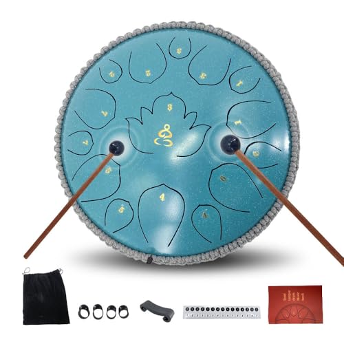 YoungMonic Rain Drum for Outside 13 Inches 15 Notes C Major Steel Tongue Drum Percussion Instrument with Mallets Music Book and Bag