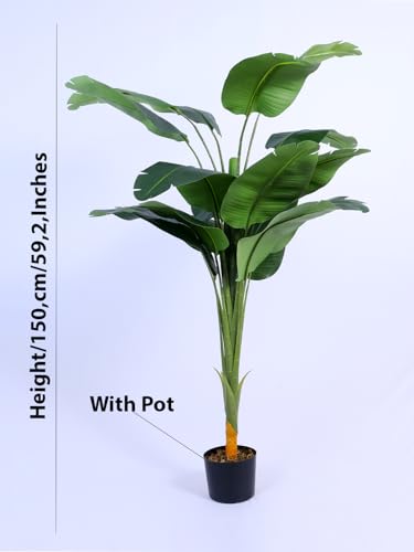 Image of ARICK DECOR 5Ft Artificial Bird of Paradise Tree in Pot, 5ft Realistic Faux Lush Green Banana Leaf Silk Plant, Peacock Shaped Large Floor Decor for Home, Office & Balcony