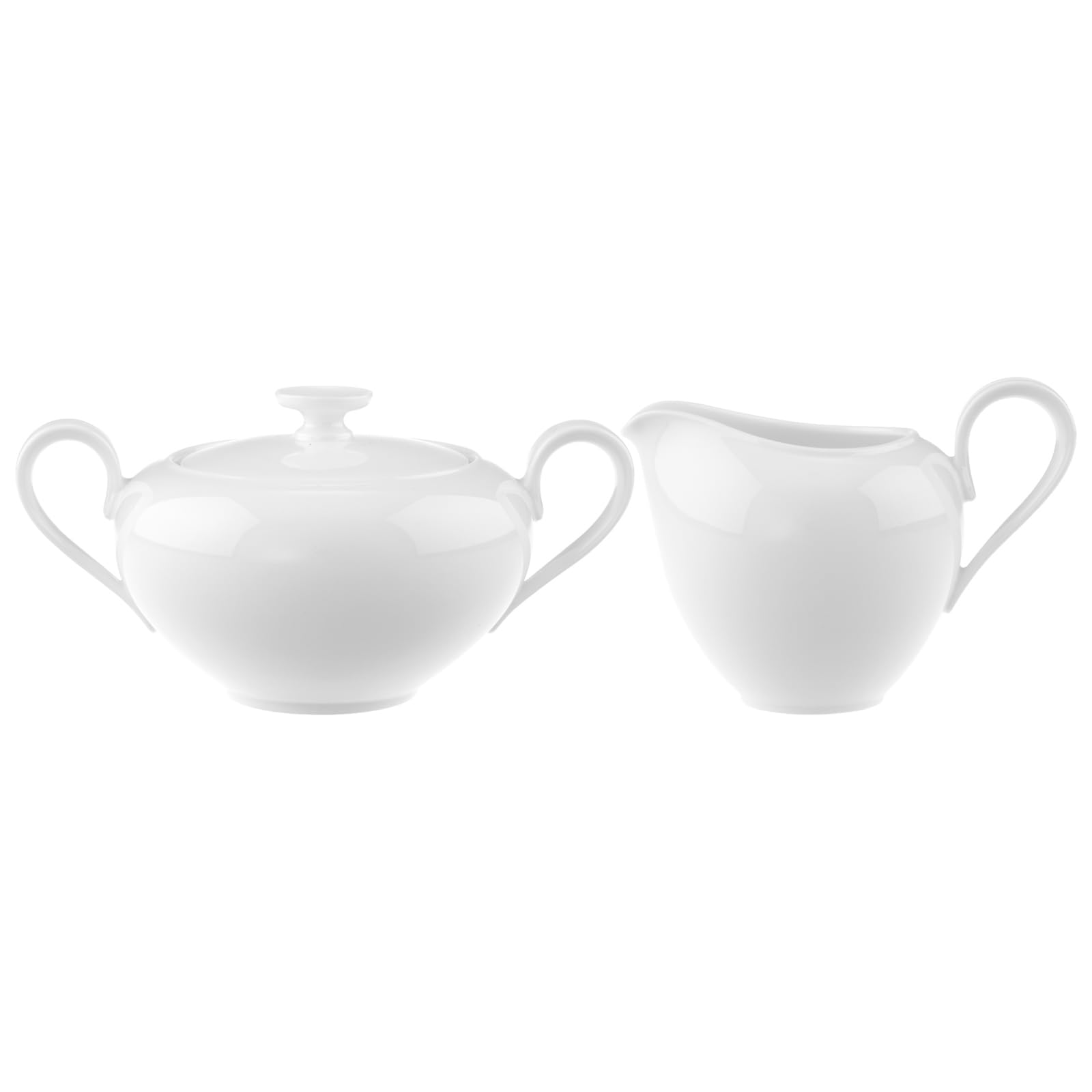 Villeroy & Boch Anmut Milch- & Zucker-Set 2-teilig, Milchkännchen (180 ml) und Zuckerdose (290 ml), Klassisches Serviergeschirr, Schlicht & Elegant, Premium Bone Porcelain, Weiß
