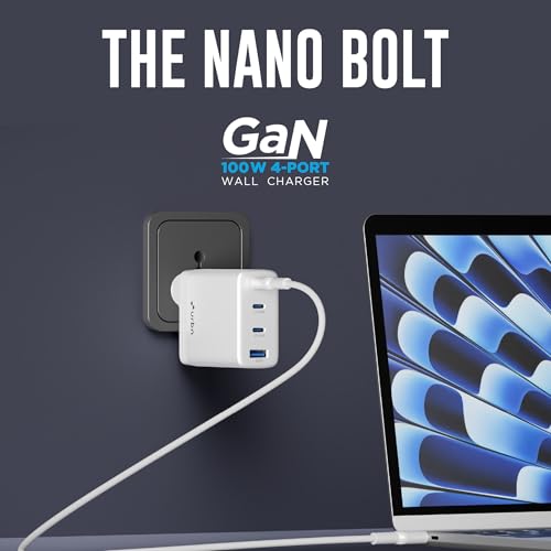 Image of URBN 100W GaN Fast Charger | Quad Port (3 Type-C + 1 Type-A) | QC & PD Compatible | Samsung Super Fast Charging 2.0 | 12-Layer Protection | Compact Travel Adapter for Laptop, iPhone, Samsung, MacBook