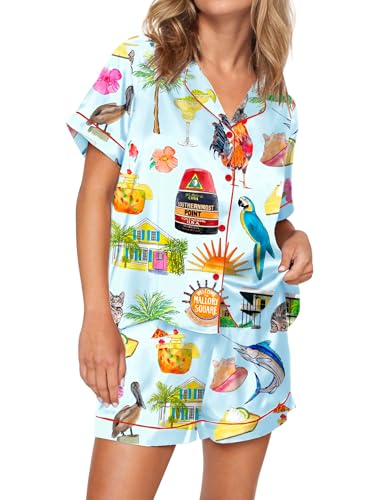 Image of SHESHOW Satin Pajamas for Women Set Preppy Animals Pjs Short Sleeve Shorts 2 Piece Loungewear Sets XS-XXL