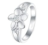 BORUO 925 Sterling Silver Ring, Plumeria Cubic Zirconia CZ Hawaiian Flower Comfort Fit Wedding Band Ring Size 8