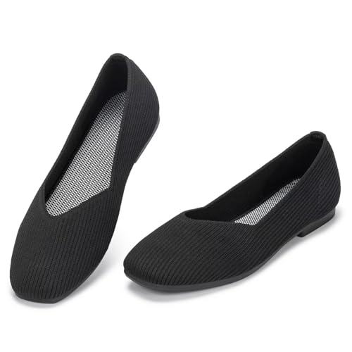 Frank Mully Womens Casual Flat Shoes Square Toe Shoes Knitted Work Flat Comfort Dressy Flat Shoes for Daily Washable4