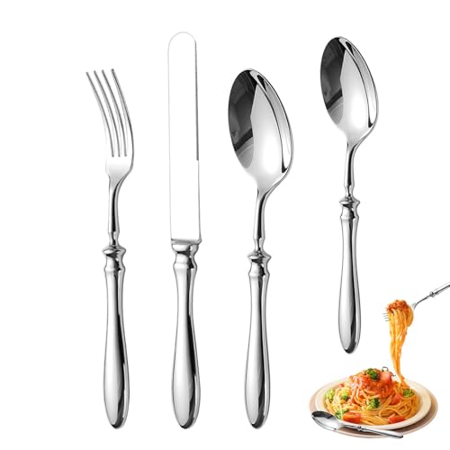 ETUCYNG Ensemble De Couverts,Ustensiles de Table | Service de Table en Acier Inoxydable avec Couteau à Steak, Fourchettes et Cuillères pour Repas, Déjeuner, Service en Buffet ou Étudiant
