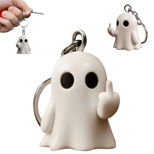 Lustiger Mittelfinger-Geister-Schlüsselanhänger, Halloween-, Mittelfinger-Geisterstatue, niedlicher Geist mit Mittelfinger-Schlüsselanhänger, Geschenk