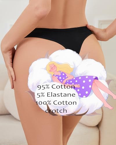 6 Pack Womens Underwear Cotton Breathable Thongs for Women Sexy Stretch Cheeky Soft Panties Thong Basic2