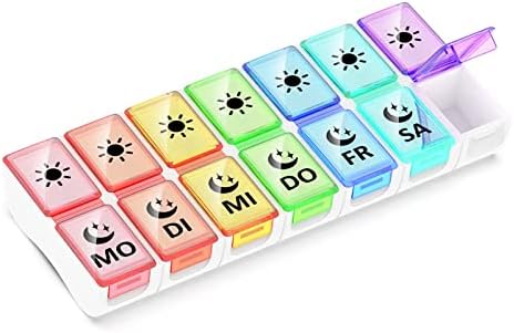 Диспенсер для ліків GeekerChip Pill Box 7 Days з 2 відділеннями, 7-денний дозатор для ліків, ранковий та вечірній, з 14 відділеннями (німецька версія)