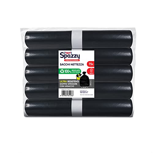 Domopak Spazzy Professional Sacco Ultra Resistente, 110 lt, Nero, 5 Confezioni da 15 pezzi