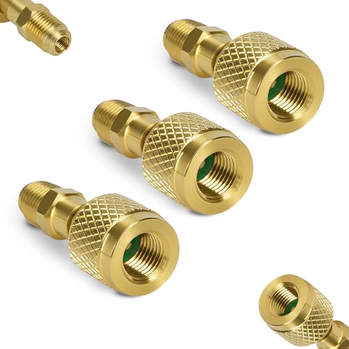 3Pcs A2L R-32 R-454B Adapter, 1/4" Left-Hand Female to 1/4" Right-Hand Male Flare Fittings, for R-32/R-454B A2L Refrigerant LH Tanks and RH Service Hose, Brass HVAC Charging Adapter (Straight × 3)