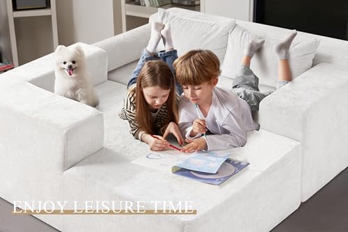 Image of HABUTWAY 105 inch L-Shape Modular Sectional Sofa Couch for Living Room,No Assembly Required,Modular Comfy Sofa with Deep Seat for Living Room Bedroom,Luxury Distressed Velvet(Left,Beige)