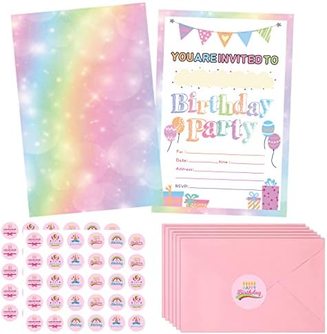 Idealmuzik 30 Pack Birthday Party Invitations for Girls with Envelopes and Sticker, Cute Birthday Party Invitations Cards for Kids, Party Decorations Supplies for Baby Shower Birthday Party