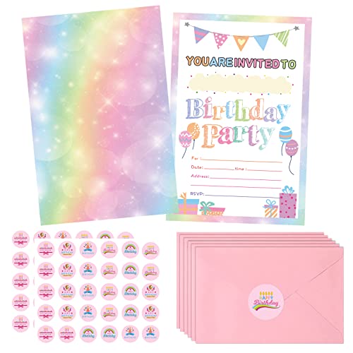 Idealmuzik 30 Pack Birthday Party Invitations For Girls With Envelopes And Sticker, Cute Birthday Party Invitations Cards For Kids, Party Decorations Supplies For Baby Shower Birthday Party #TOP6