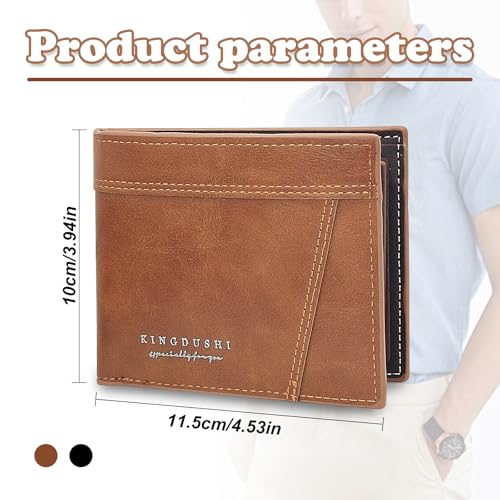 Mens Wallet, PU Leather Bifold Wallets for Men Foldable Credit Card Wallet with Card Slot ID Card Window Front Pocket Wallet with Zipper (Brown)2