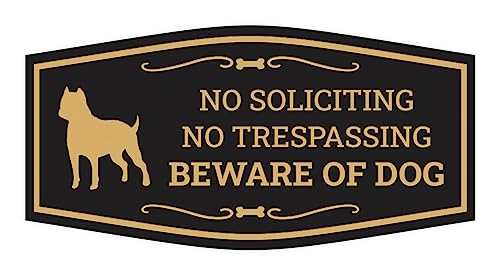 Motto Lita Fancy Paws, No Soliciting No Trespassing Beware of Dog Sign (Black/Gold) - Small