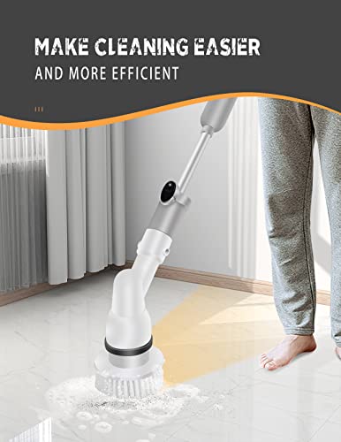 YOUKADA Power Spin Scrubber, Electric Spin Scrubber for Home and Kitchen, Super Cleaning Brush with 3 Brush Heads and 1 Extension Arm (Gray)