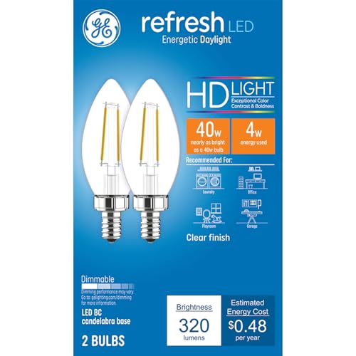 GE Refresh LED Light Bulbs, Candle Lights, 40 Watts, Daylight Clear Decorative B11 Bulbs, Small Base (8 Pack) - image 1