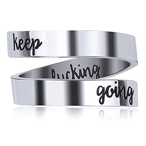 NewChiChi Stainless Steel Keep Going Engraved Inspirational Gifts Adjustable Rings Jewelry for Men Women Teen Girls