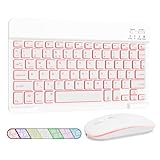 LAMA タブレットキーボード Bluetooth5.4 キーボードワイヤレス マウス付き 7色バックライト付きiPad/iOS/Android/Windowsに適用 薄型 コンパクト 軽量 ホワイト