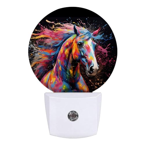 Image of Colorful Horse Night Light Night Lights LED Lamp Round Plug into Wall Nightlight with Dusk to Dawn Sensor Home Hallway Stairway Kitchen Decor